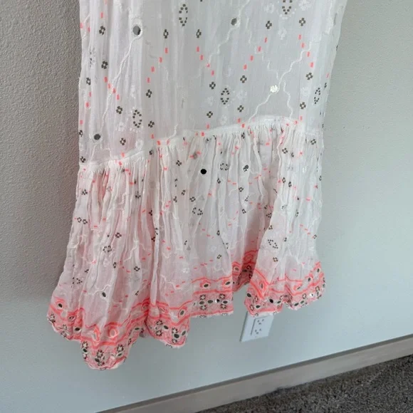 Juliet Dunn Nomad Embroidered Mirrored Cotton Mini Dress White Coral Boho 6/8 - Picture 13 of 15